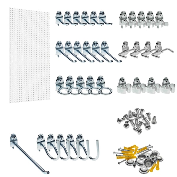 Triton Products 36 pc DuraHook Assortment W/ 24" W x 48" H x 1/4" D White Polypropylene Pegboard DB-36WH-KIT - main